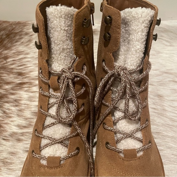 NWOB Marc Fisher Izma Boot Size 9.5 Shearling Suede Lace Up Combat Boots, Brown - Picture 8 of 13